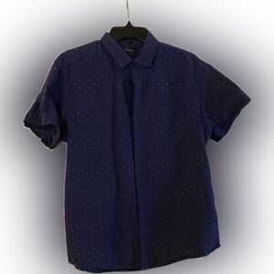 Marc Anthony Luxury Slim Fit Polkadot Shirt Navy Blue Large